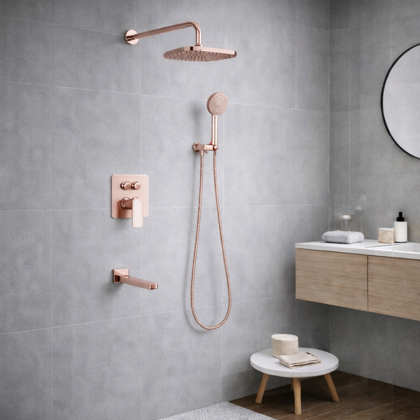 BASSINO PYRO Concealed Shower Set – 3 Way Diverter with Overhead, Hand Shower & Spout | 3 Years Warranty Rose gold