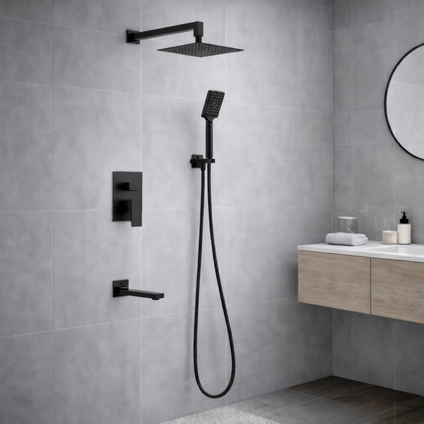 BASSINO PROSTA Concealed Shower Set – 3 Way Diverter with Overhead & Hand Shower | 3 Years Warranty Black