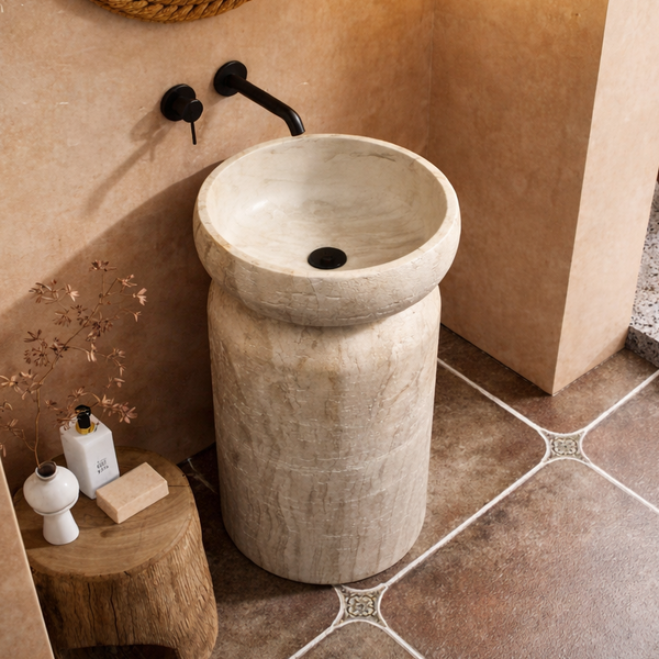 Artificial Stone Pedestal Wash Basin | Classic Freestanding Round Basin - NCASB 2110