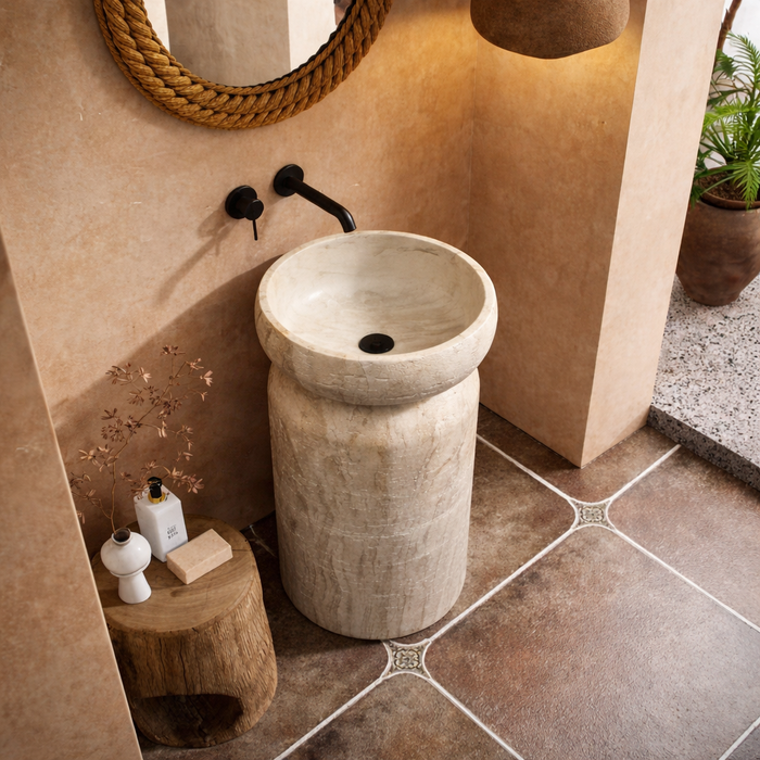 Artificial Stone Pedestal Wash Basin | Classic Freestanding Round Basin - NCASB 2110