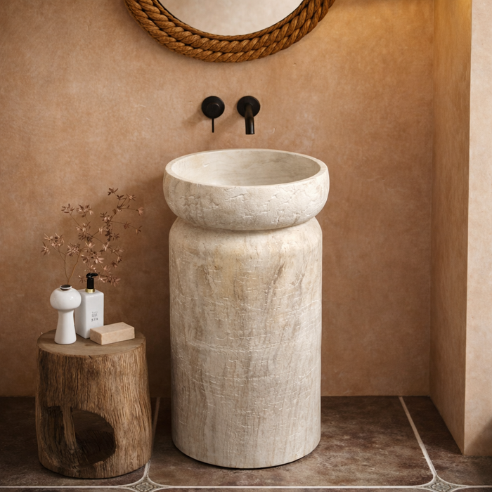 Artificial Stone Pedestal Wash Basin | Classic Freestanding Round Basin - NCASB 2110