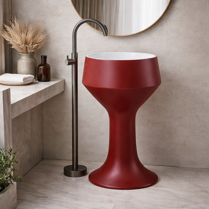 Luxury Pedestal Wash Basin | Designer Artificial Stone Freestanding Basin – Matte Finish 16″ × 16″ × 34″ In