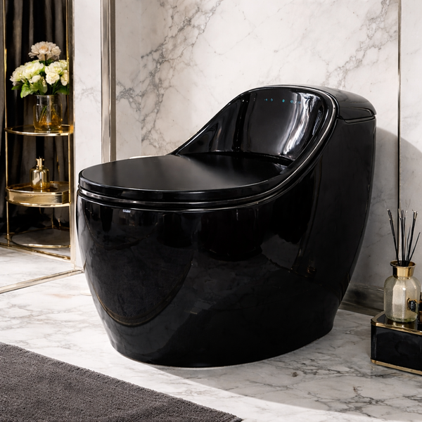 Luxury One-Piece Western Toilet | Glossy Floor Mounted WC | Approx. 27 × 18 × 23 Inches Black