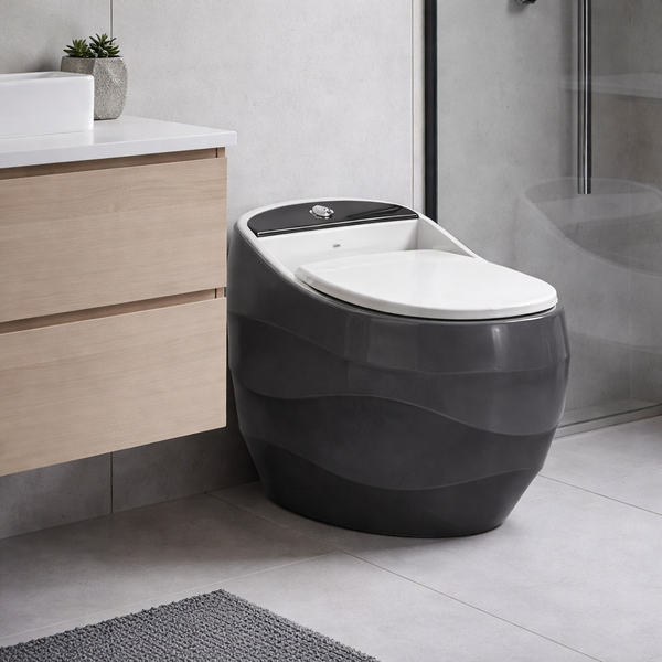 Luxury Designer One-Piece Western Toilet | Modern Sculpted Floor Mounted WC | Approx. 26 × 18 × 24 Inches Grey
