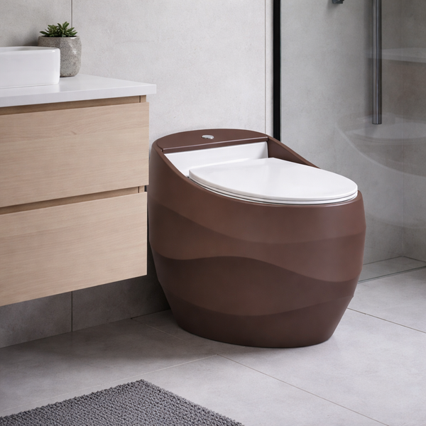 Luxury Designer One-Piece Western Toilet | Modern Sculpted Floor Mounted WC | Approx. 26 × 18 × 24 Inches Brown