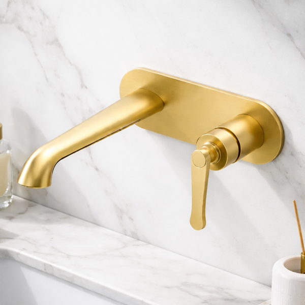 BASSINO Luxury Wall Mount Basin Mixer Tap Modern Concealed Bathroom Faucet 5 Years Warranty Brushed Gold