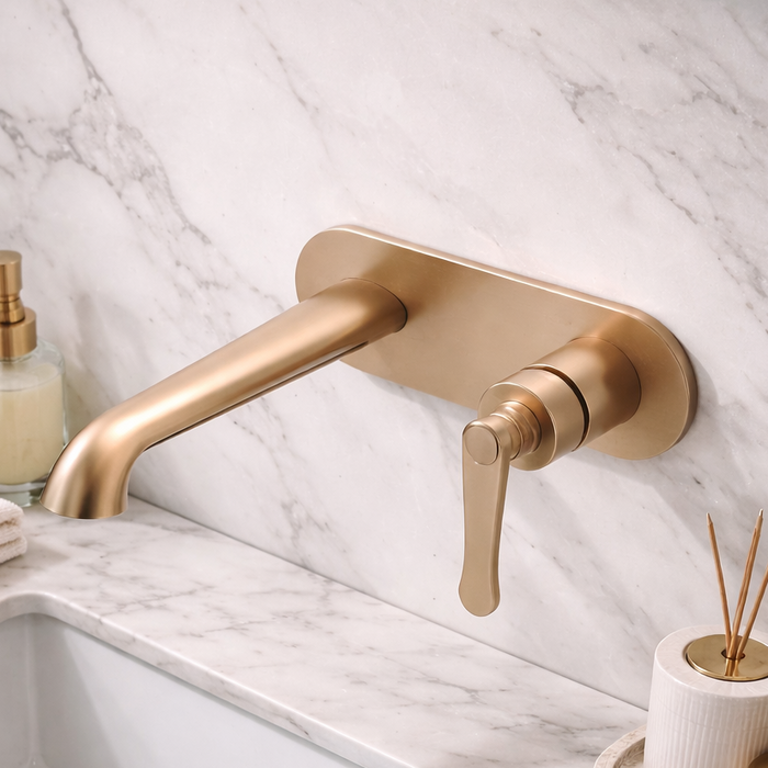 BASSINO Luxury Wall Mount Basin Mixer Tap Modern Concealed Bathroom Faucet 5 Years Warranty Brushed Rose Gold
