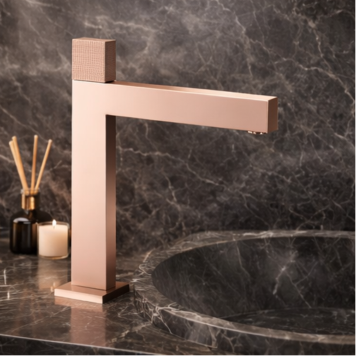 Premium Brass Tall Basin Mixer Faucet, Brushed Rose Gold Finish (Hot & Cold) NCGF-516 – 5 Years Warranty