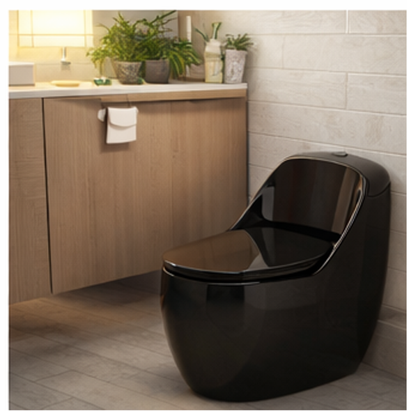 Luxury One-Piece Western Toilet | Glossy Floor Mounted WC | Approx. 27 × 18 × 23 Inches Black