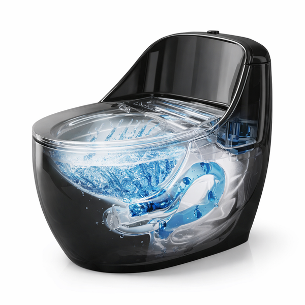Luxury One-Piece Western Toilet | Glossy Floor Mounted WC | Approx. 27 × 18 × 23 Inches Black
