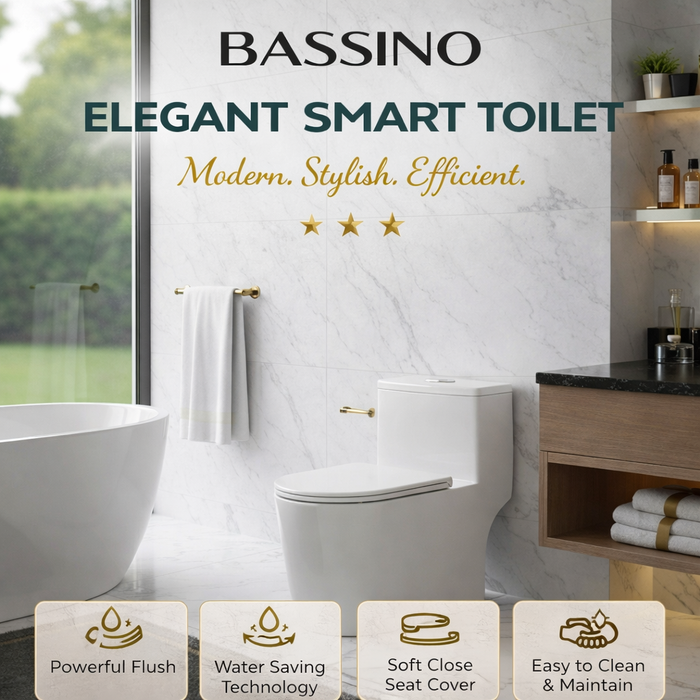 Luxury One-Piece Western Toilet | Glossy Floor Mounted WC with UF Cover | Approx. 26 × 14 × 31 Inches