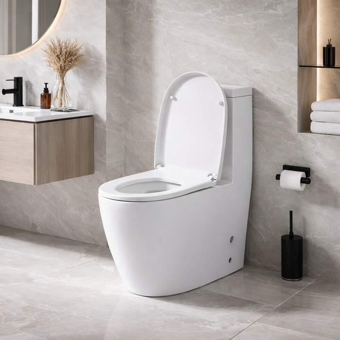 Luxury Imported One-Piece Western Toilet | Glossy Floor Mounted WC with UF Cover | Approx. 28 × 15 × 32 Inches