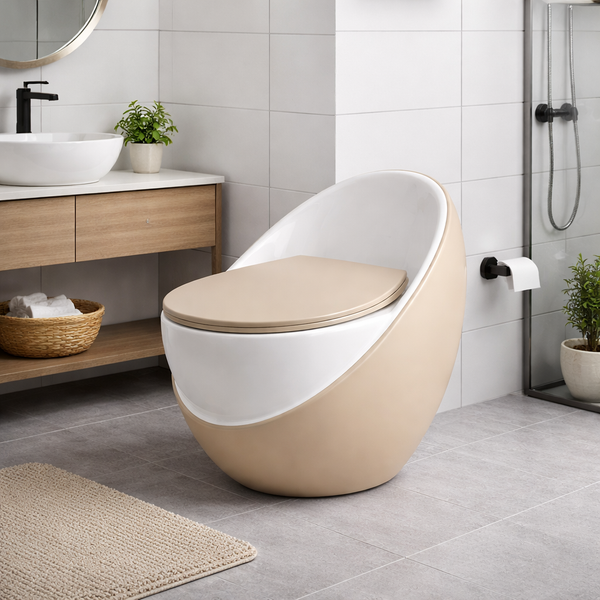 Luxury Imported One-Piece Western Toilet | Glossy + Matte Designer WC | Approx. 26 × 19 × 25 Inches Beige