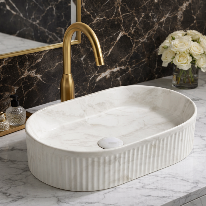 Bassino Matte Marble Table Top Wash Basin 20 × 12.5 × 5 Inches | Premium Imported Basin