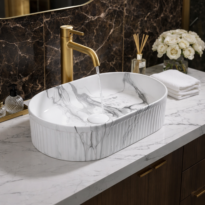 Bassino Glossy Marble Table Top Wash Basin 20 × 12.5 × 5 Inches | Luxury Imported Basin