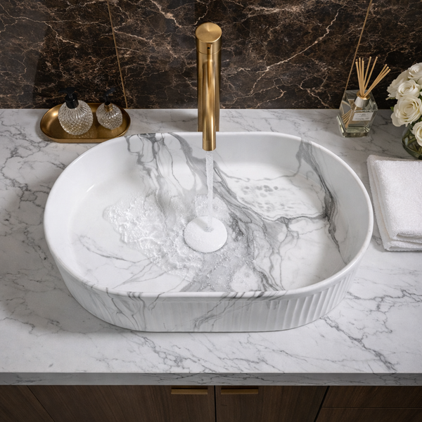 Bassino Glossy Marble Table Top Wash Basin 20 × 12.5 × 5 Inches | Luxury Imported Basin BTT-11820