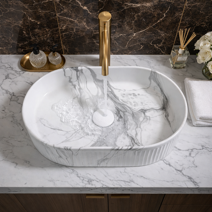 Bassino Glossy Marble Table Top Wash Basin 20 × 12.5 × 5 Inches | Luxury Imported Basin