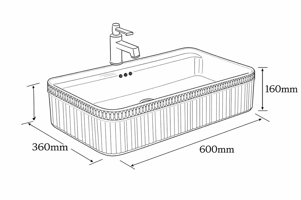 Bassino Luxury Counter Top Wash Basin with Gold Line | Designer Table Top Basin | Approx. 20 × 15 × 7 Inches