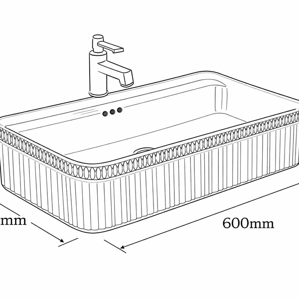 Bassino Luxury Designer Counter Top Wash Basin | Premium Rectangular Table Top Basin | Approx. 24 × 14 × 6 Inches Black