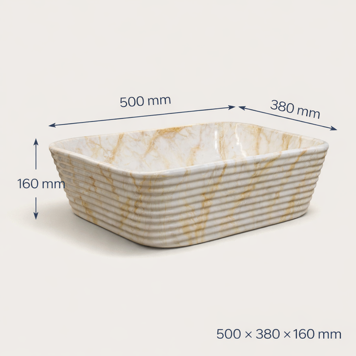 Modern Marble finish Countertop Wash Basin | (20" × 15"× 6" IN) Designer Bathroom Sink