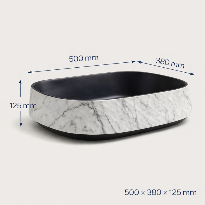 Premium Designer Ceramic Table Top Wash Basin, Matt Marble Finish (20 x 15 x 5 In) EQP-1046