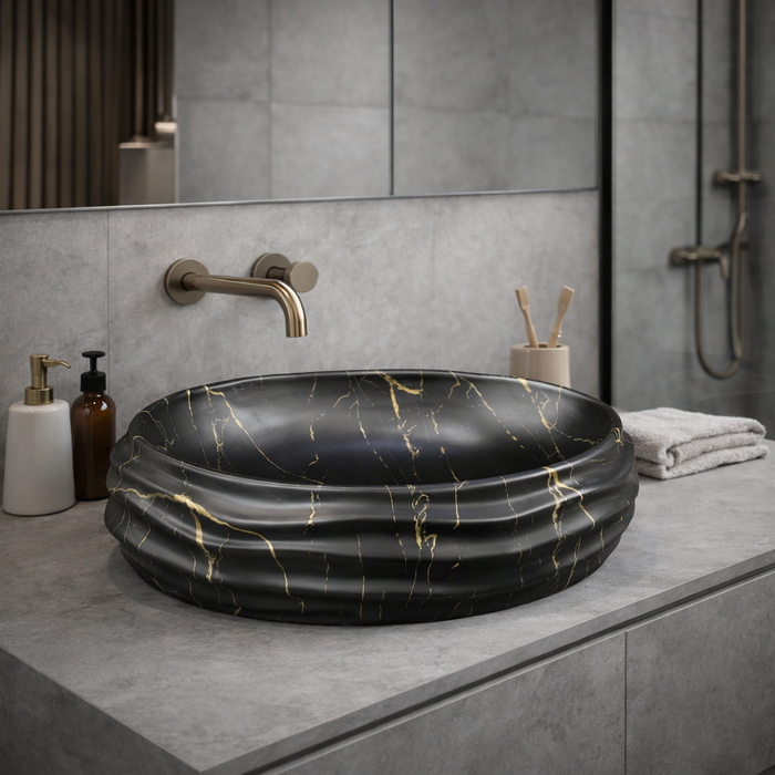 Glossy Marble Oval Countertop Wash Basin | (22" × 14.5" × 6.1" IN)