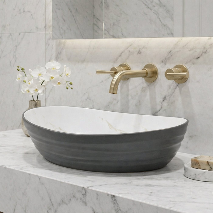 Premium Designer Ceramic Table Top Wash Basin, Dual Color Matt (22 x 14 x 6.5 In)