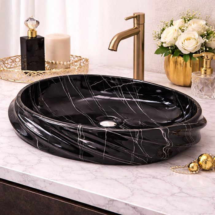 Glossy Marble Oval Countertop Wash Basin – (21" × 13" × 6" IN)