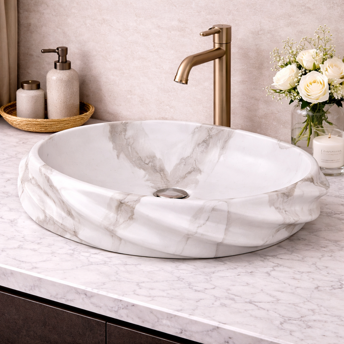 Glossy Marble Oval Countertop Wash Basin – (21" × 13" × 6" IN)