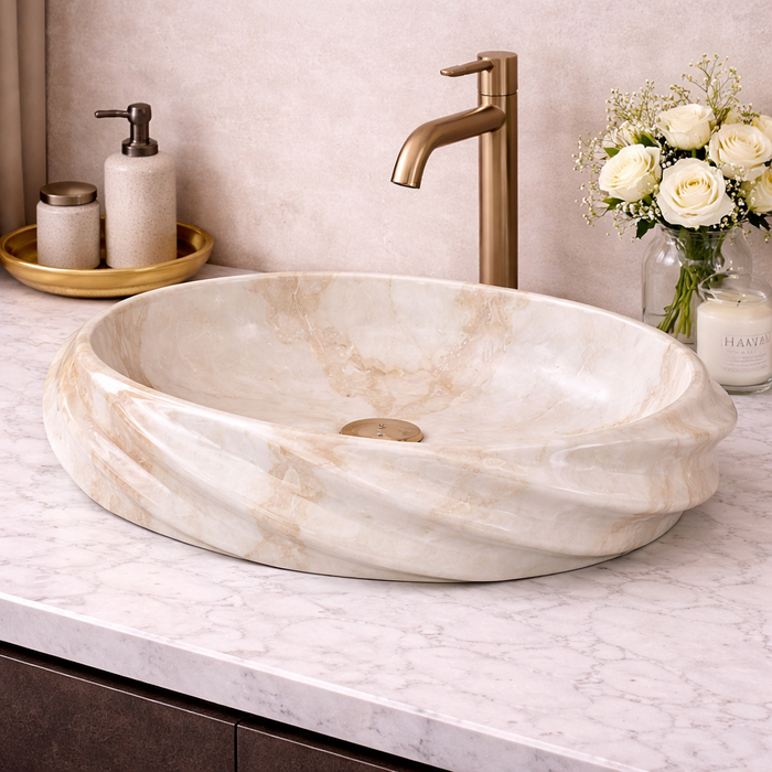Glossy Marble Oval Countertop Wash Basin – (21" × 13" × 6" IN)