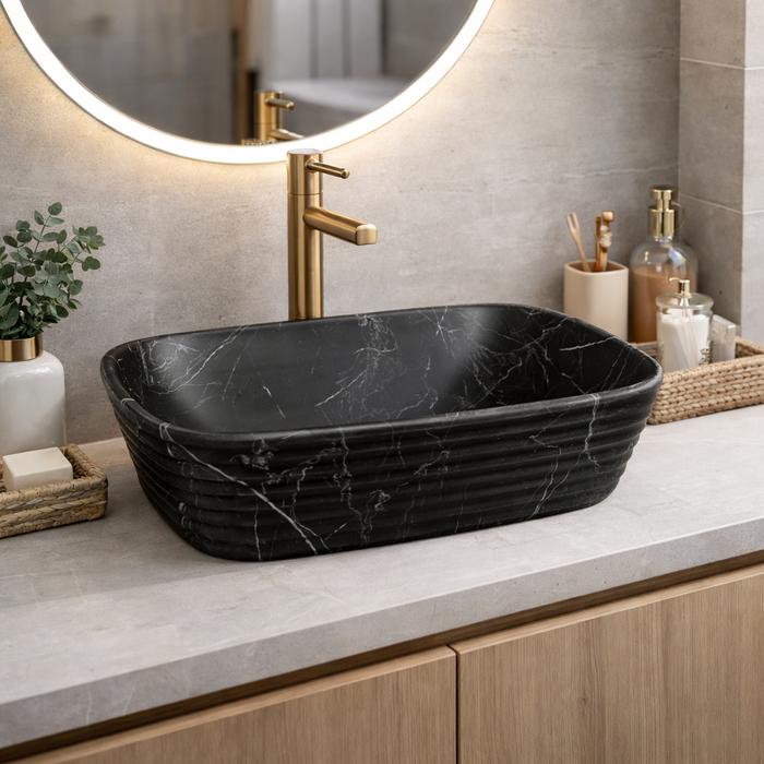 Modern Marble finish Countertop Wash Basin | (20" × 15"× 6" IN) Designer Bathroom Sink