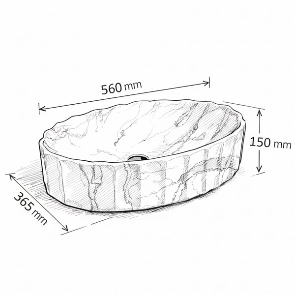 Matte Marble Finish Designer Oval Countertop Bathroom Sink Wash Basin (22" × 14" × 6" IN) Black