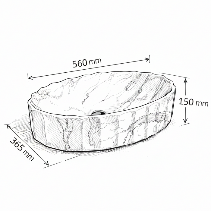 Matte Marble Finish Designer Oval Countertop Bathroom Sink Wash Basin (22" × 14" × 6" IN) Black