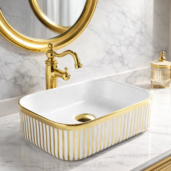 Designer Countertop Wash Basin | 16 × 12 × 6 Inch Luxury Bathroom Basin | Gold & Rose Gold Finish Variants