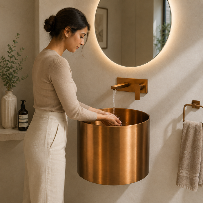 Metal Countertop/Wall Mount Half Pedestal Wash Basin,Size-16x16x16 Inch Rose gold