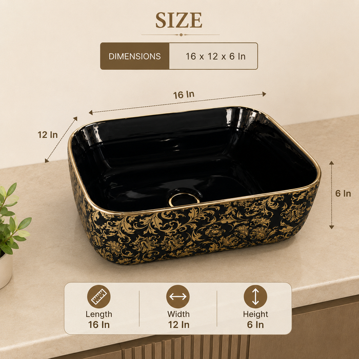 Premium Designer Table top/Counter top Wash Basin/Vessel sink (16x12x6 In)