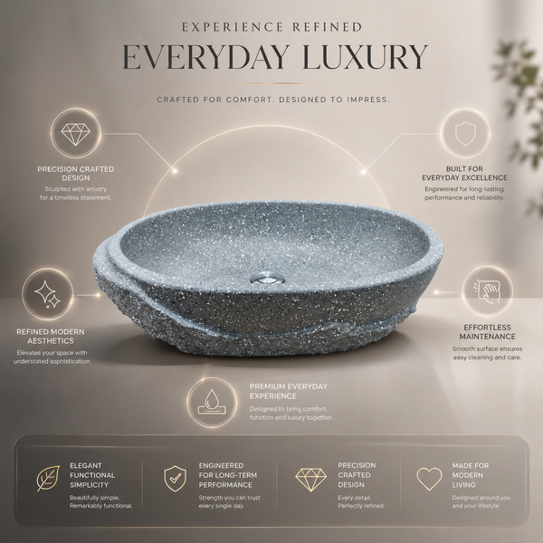 Grey Terrazzo Artificial Stone Table Top Wash Basin – Matte Oval Countertop Vessel Sink (21" x 13.5" x 5")
