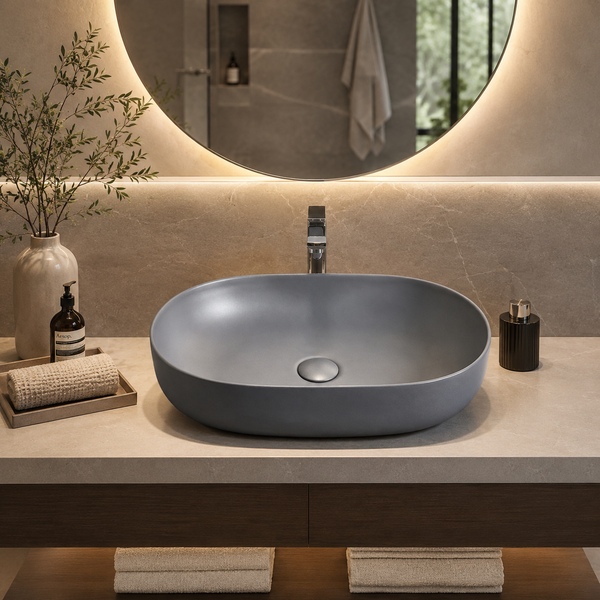 Designer Oval Countertop Wash Basin | (24" × 17" × 6" IN) Matte Finish Bathroom Sink Blue