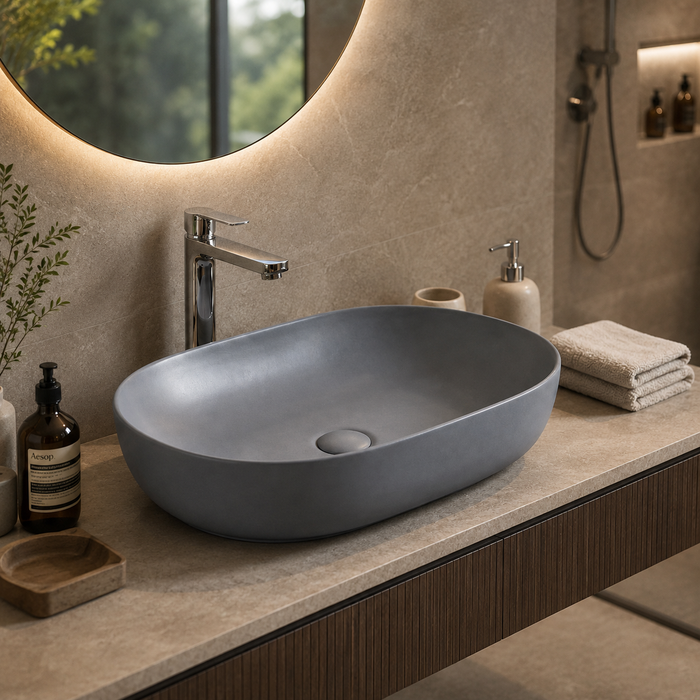 Designer Oval Countertop Wash Basin | (24" × 17" × 6" IN) Matte Finish Bathroom Sink Blue