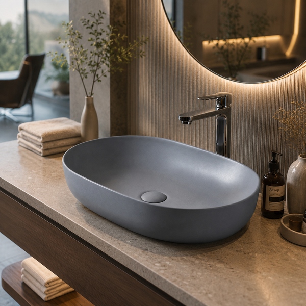 Designer Oval Countertop Wash Basin | (24" × 17" × 6" IN) Matte Finish Bathroom Sink Blue