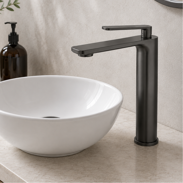 Premium Brass Tall Basin Mixer Faucet, Gun Grey Finish (Hot & Cold) NCGF-513 – 5 Years Warranty