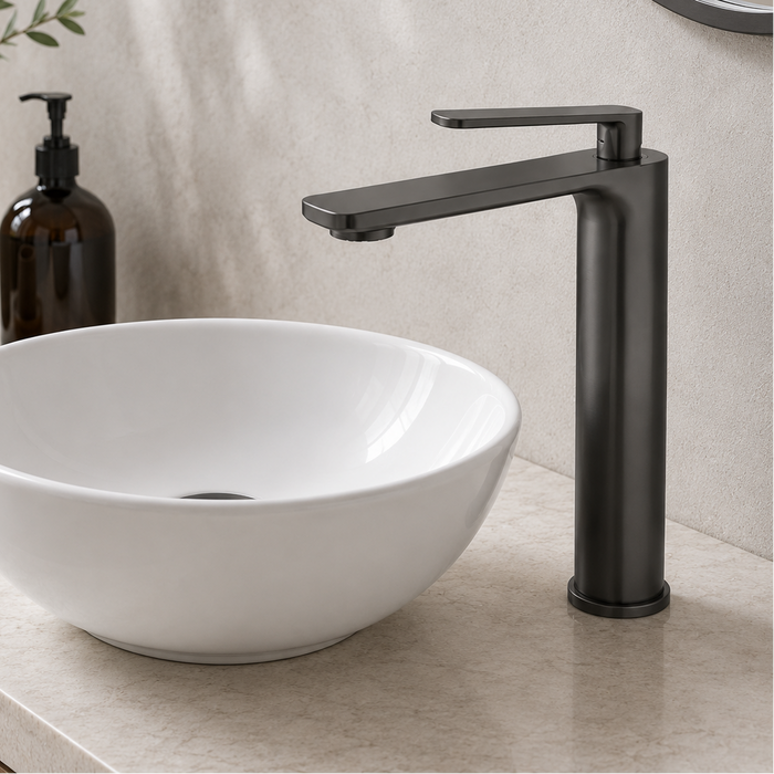 Premium Brass Tall Basin Mixer Faucet, Gun Grey Finish (Hot & Cold) NCGF-513 – 5 Years Warranty