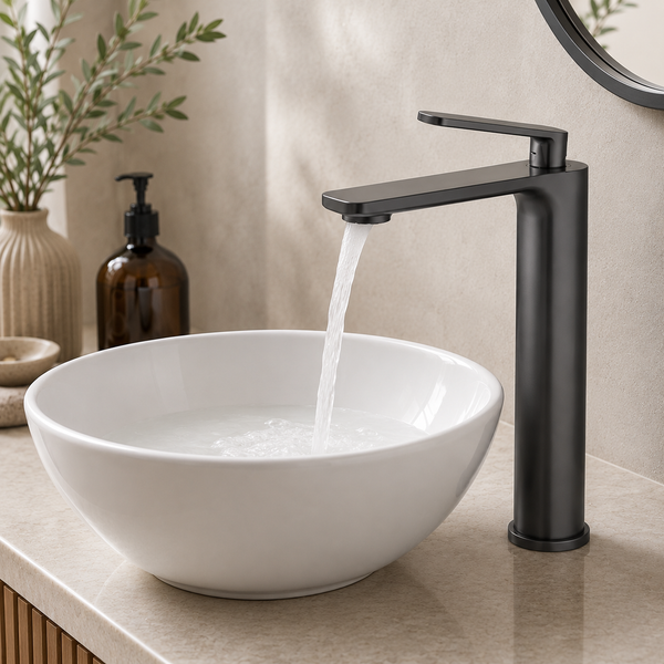 Premium Brass Tall Basin Mixer Faucet, Gun Grey Finish (Hot & Cold) NCGF-513 – 5 Years Warranty