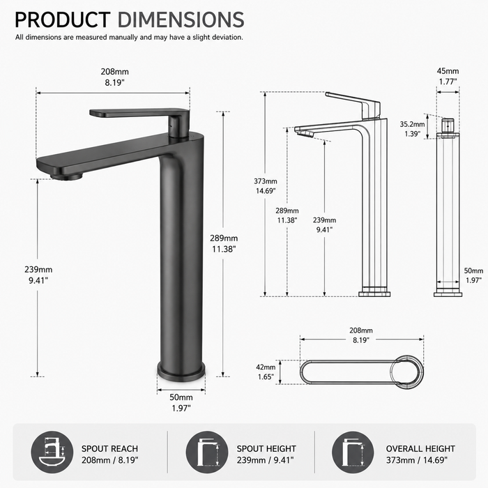 Premium Brass Tall Basin Mixer Faucet, Gun Grey Finish (Hot & Cold) NCGF-513 – 5 Years Warranty