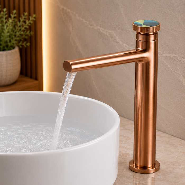 Premium Brass Tall Basin Mixer Tap, Brushed Rose Gold Finish, Tall Size (NCGF 508) – 5 Years Warranty