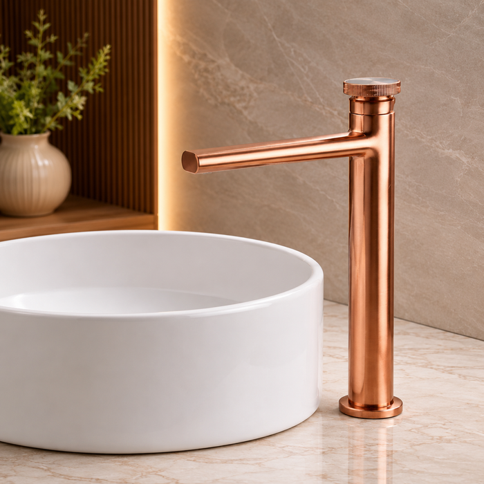Premium Brass Tall Basin Mixer Tap, Brushed Rose Gold Finish, Tall Size (NCGF 508) – 5 Years Warranty