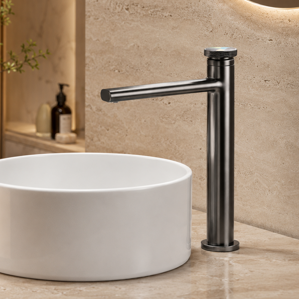 Premium Brass Tall Basin Mixer Tap, Gun Grey Finish, Tall Size (NCGF 509) – 5 Years Warranty