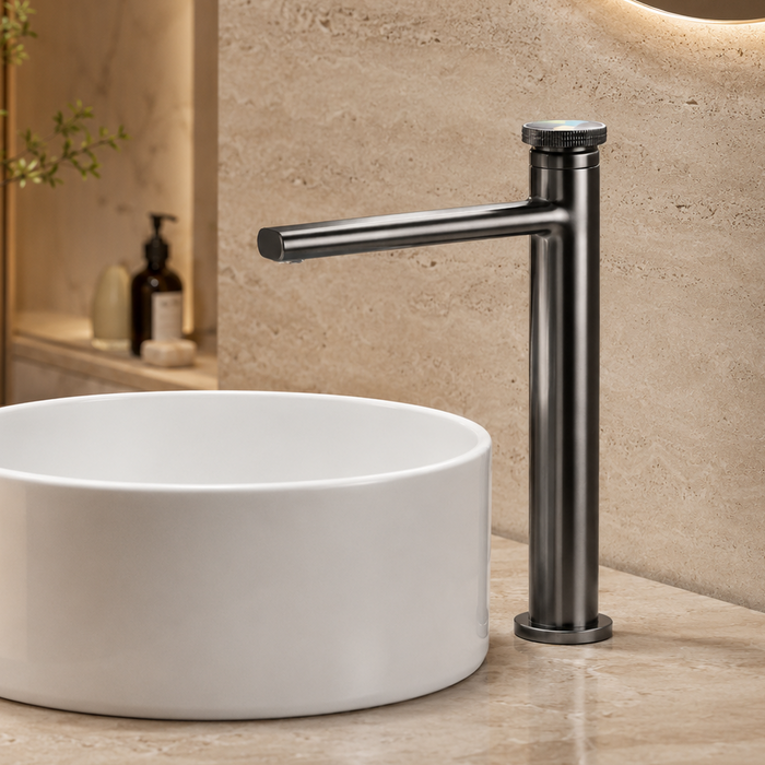 Premium Brass Tall Basin Mixer Tap, Gun Grey Finish, Tall Size (NCGF 509) – 5 Years Warranty