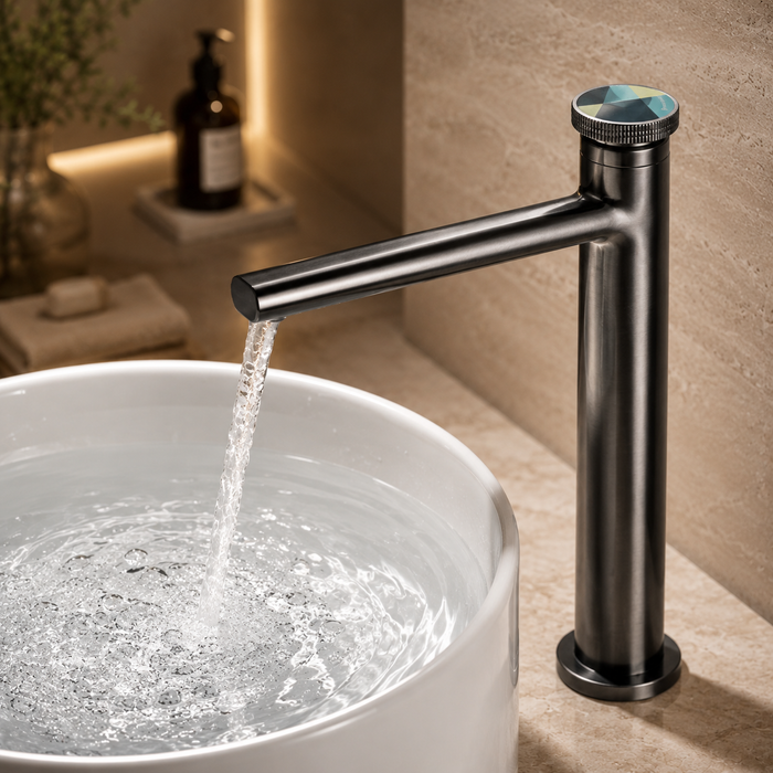 Premium Brass Tall Basin Mixer Tap, Gun Grey Finish, Tall Size (NCGF 509) – 5 Years Warranty