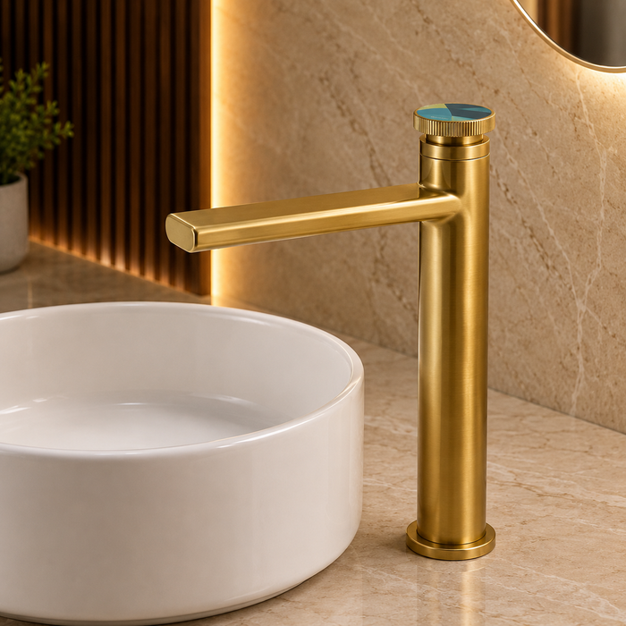 Premium Brass Tall Basin Mixer Tap, Brushed Gold Finish, Tall Size (NCGF 507) – 5 Years Warranty